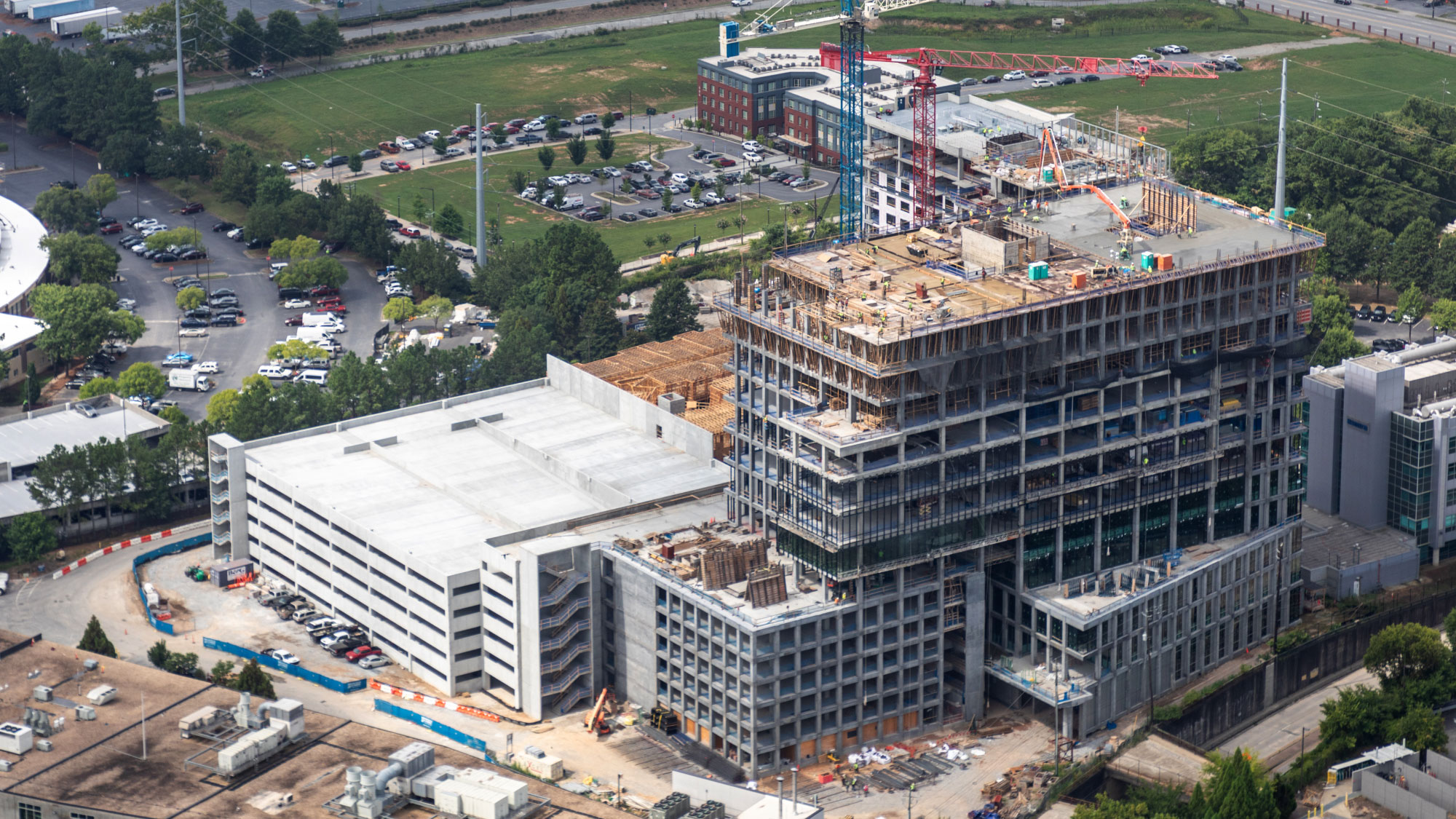 Aerial construction shot of Science Square Labs