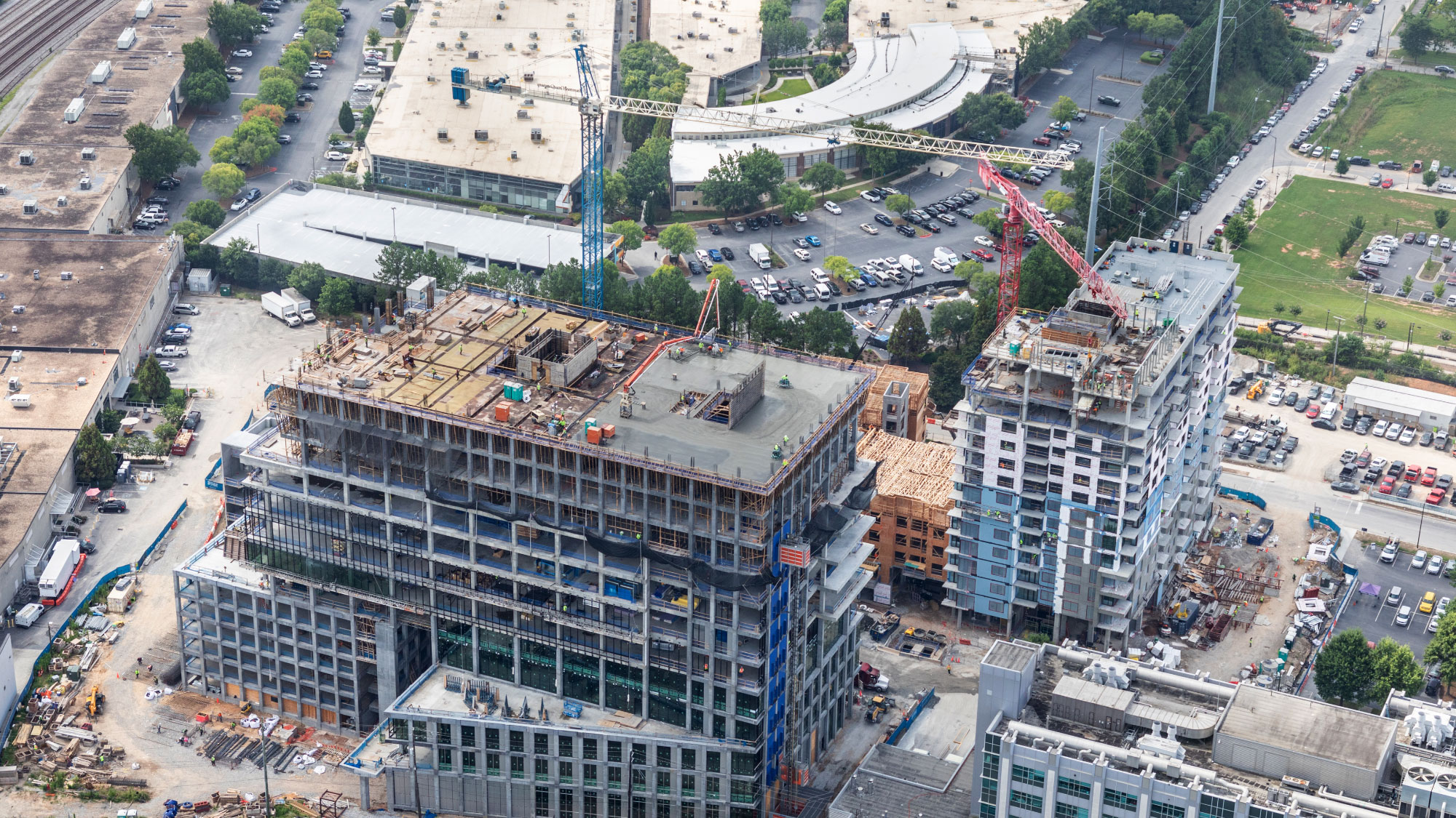 Aerial construction shot of Science Square Labs