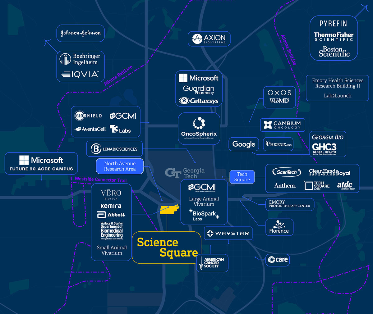 Map graphic showing nearby businesses in the Atlanta metro area