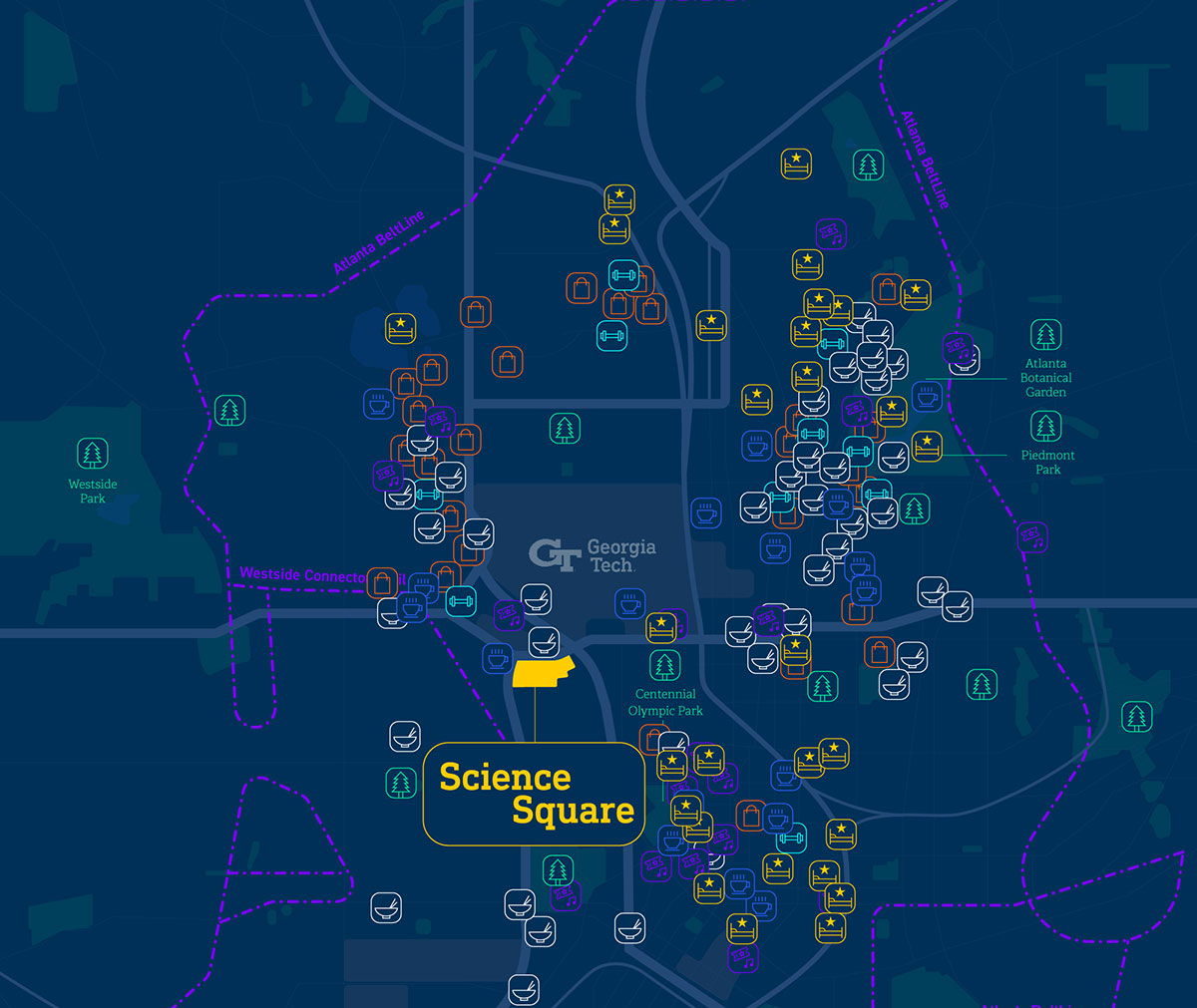 Map graphic of transportation options near Science Square Labs